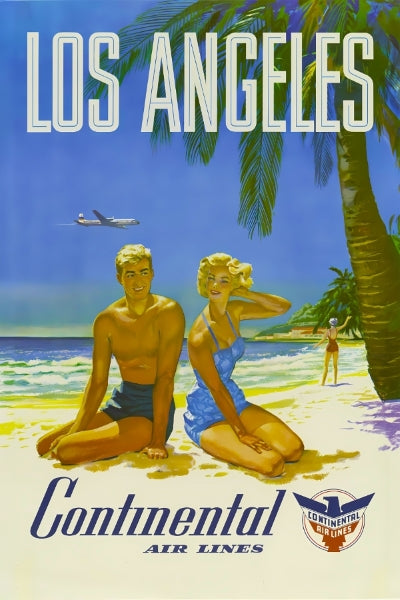Travel Los Angeles via Continental Airlines Remastered Poster Print - Postickers™ Poster Print
