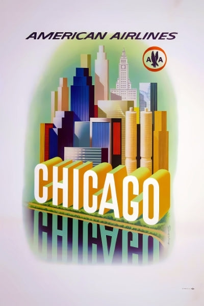 Travel Chicago via United Airlines Remastered Print - Postickers™ Poster Print