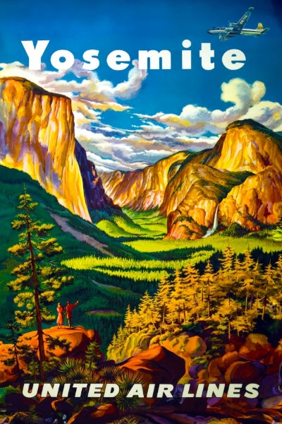 Travel Yosemite via United Airlines Remastered - Postickers™ Poster Print
