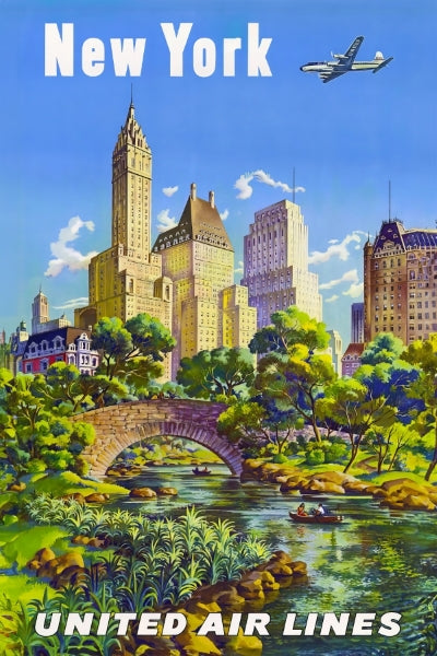 Travel New York via United Airlines Remastered - Postickers™ Poster Print