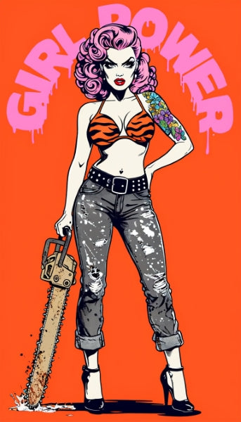 Surreal Chainsaw Girl Power - Postickers™ Poster Print