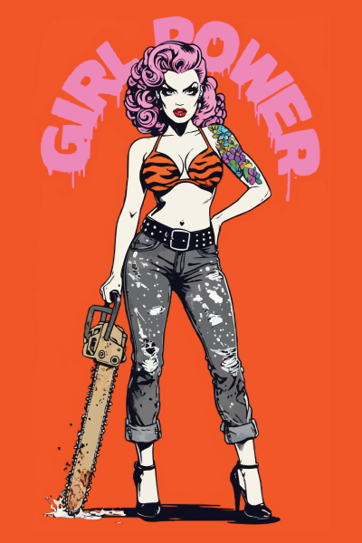 Surreal Chainsaw Girl Power - Postickers™ Poster Print